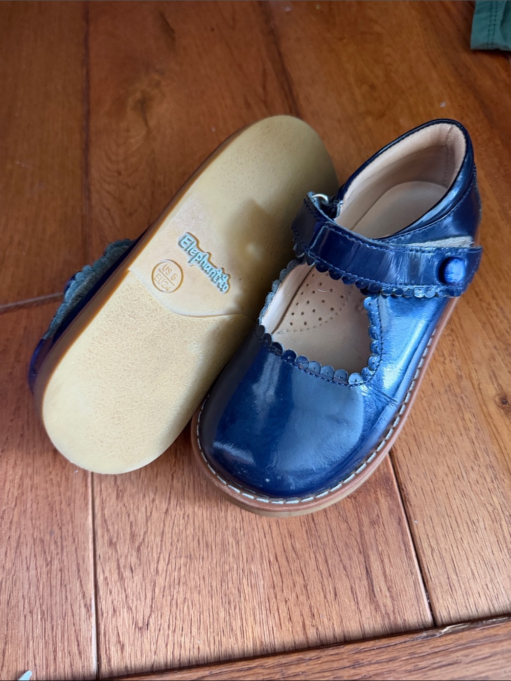 Elephantito Glossy Navy Mary Jane with Scalloped Trim
